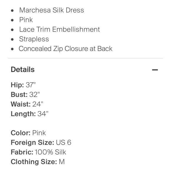 Marchesa Silk Lace Strapless Dress Pale Pink 6 - Picture 4 of 7